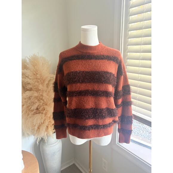 Madewell Metallic Tinsel Stripe Crewneck Sweater Womens XS Copper Holiday Party - Picture 4 of 11
